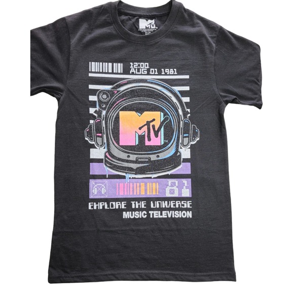 MTV Black Short Sleeve Graphic Tee-Shirt Adult Size Small ☆BNWT☆Music Television - Picture 1 of 8